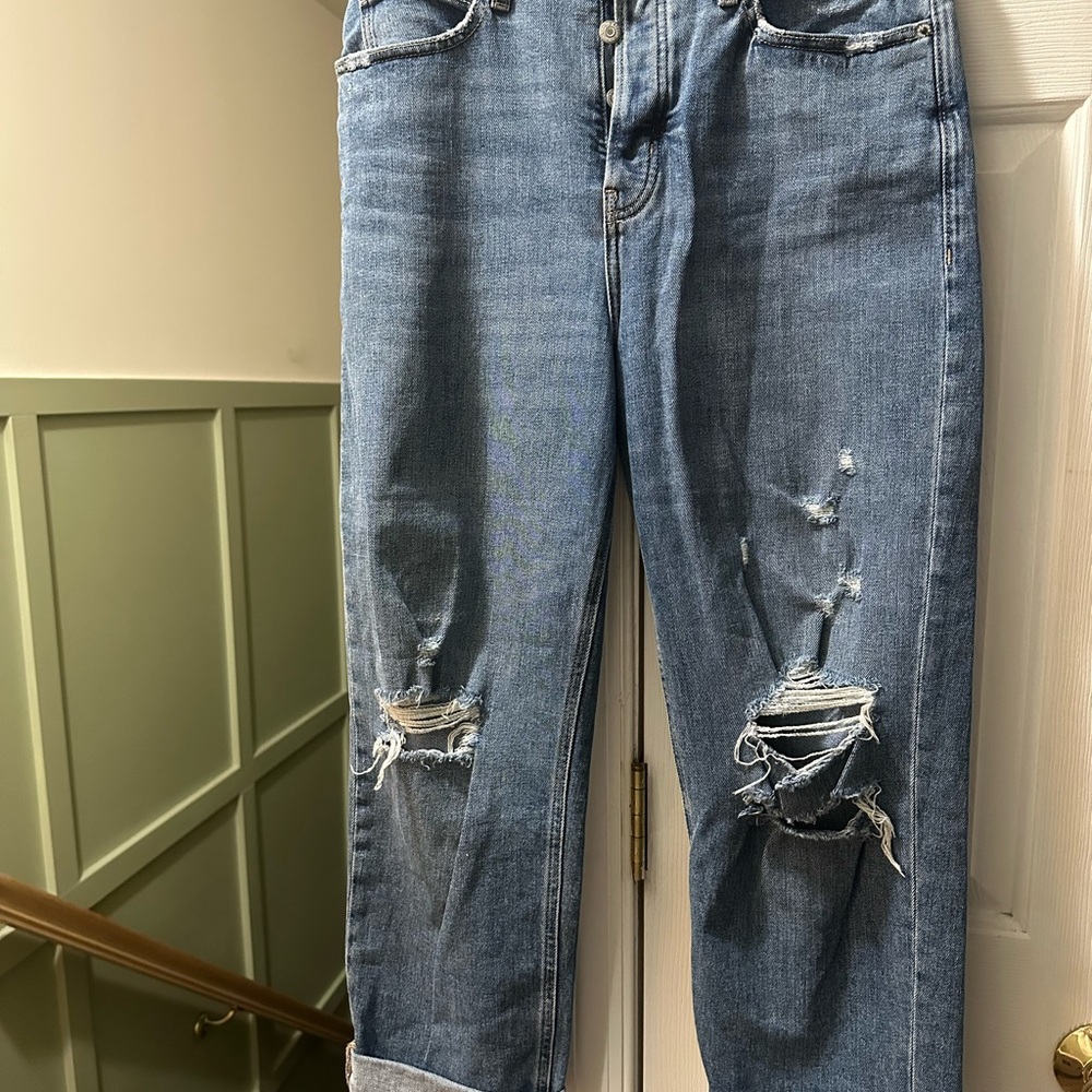 Old Navy Blue Boyfriend Jeans Distressed Relaxed Fit